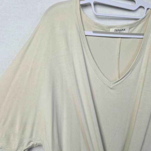 Zenana Cream Tie Front V-Neck Top S - Picture 3 of 5